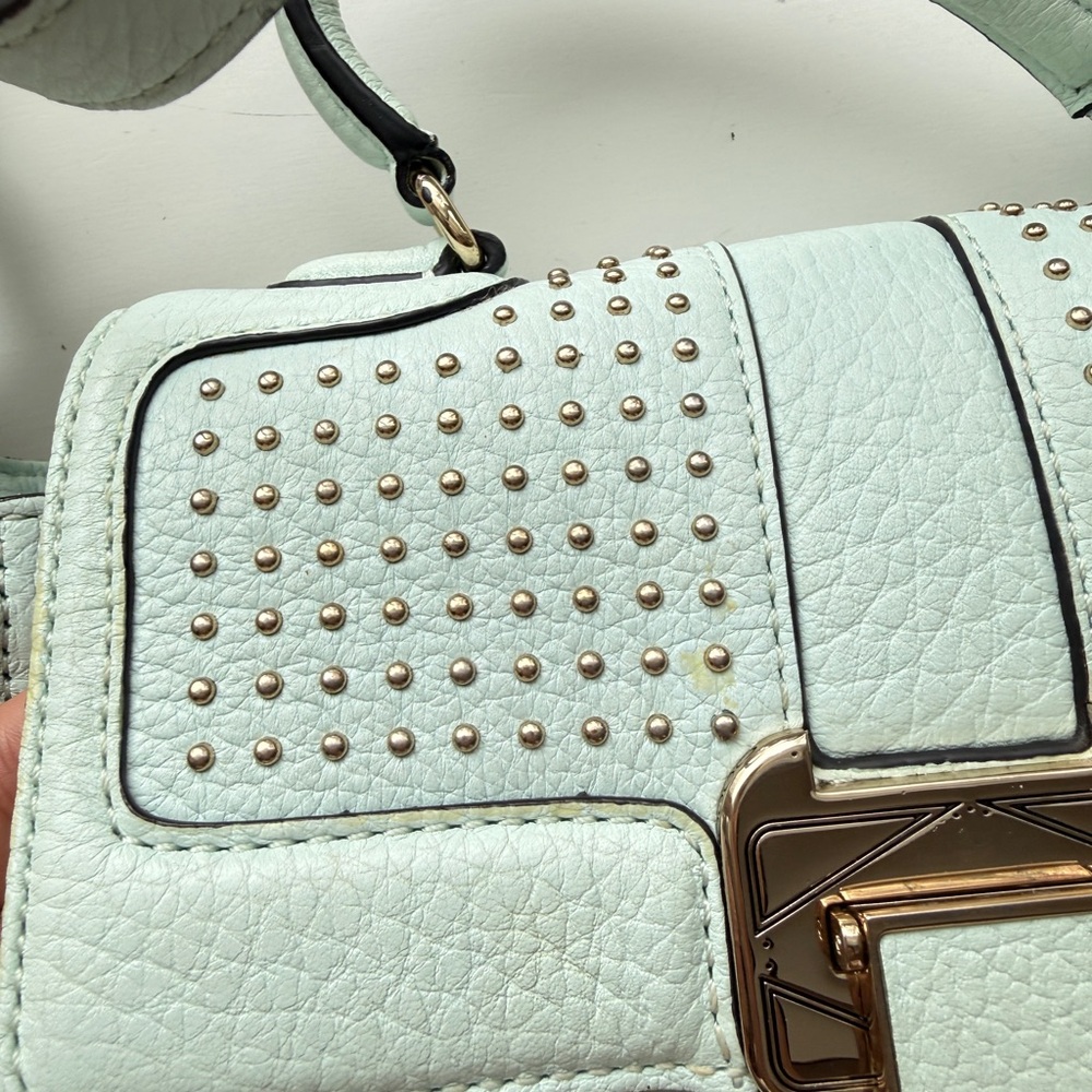 Rebecca Minkoff Studded Leather Crossbody Satchel Bag Mint Blue - Picture 2 of 13